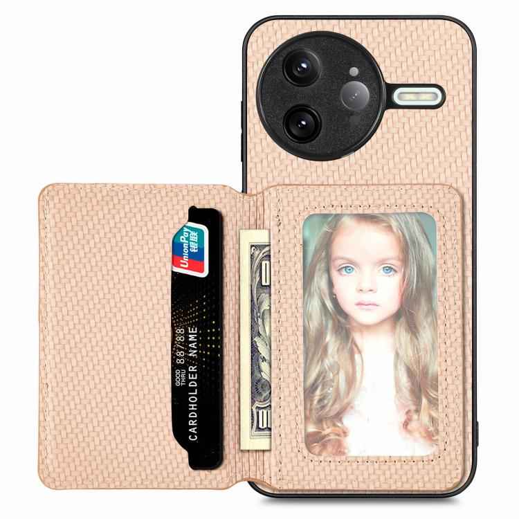 Carbon Fiber Magnetic Card Bag Phone Case, For Xiaomi 17 Pro Max, For Xiaomi 17 Pro, For Redmi 15C 5G / 4G Global 171mm, For Xiaomi 15T Pro, For Xiaomi 15T, For Redmi K80 Pro / Poco F7 Ultra, For Redmi K80 / Poco F7 Pro, For Redmi Turbo 4              ...