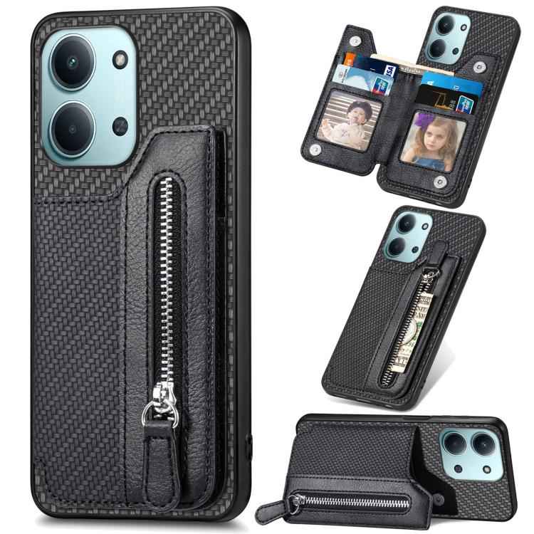 Carbon Fiber Horizontal Flip Zipper Wallet Phone Case, For Redmi 15C 5G / 4G Glodal 171mm, For Xiaomi 15T, For Redmi K80 Pro / Poco F7 Ultra, For Redmi K80 / Poco F7 Pro, For Redmi Turbo 4, For Xiaomi Poco X7 Pro, For Redmi Note 12 5G                  ...