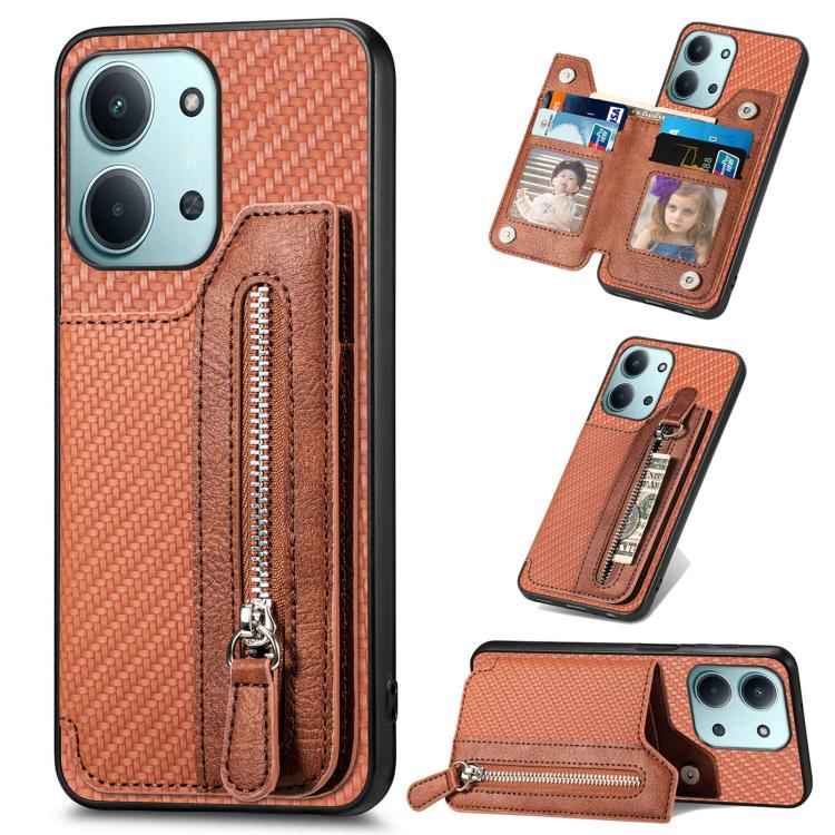Carbon Fiber Horizontal Flip Zipper Wallet Phone Case, For Redmi 15C 5G / 4G Glodal 171mm, For Xiaomi 15T, For Redmi K80 Pro / Poco F7 Ultra, For Redmi K80 / Poco F7 Pro, For Redmi Turbo 4, For Xiaomi Poco X7 Pro, For Redmi Note 12 5G                  ...