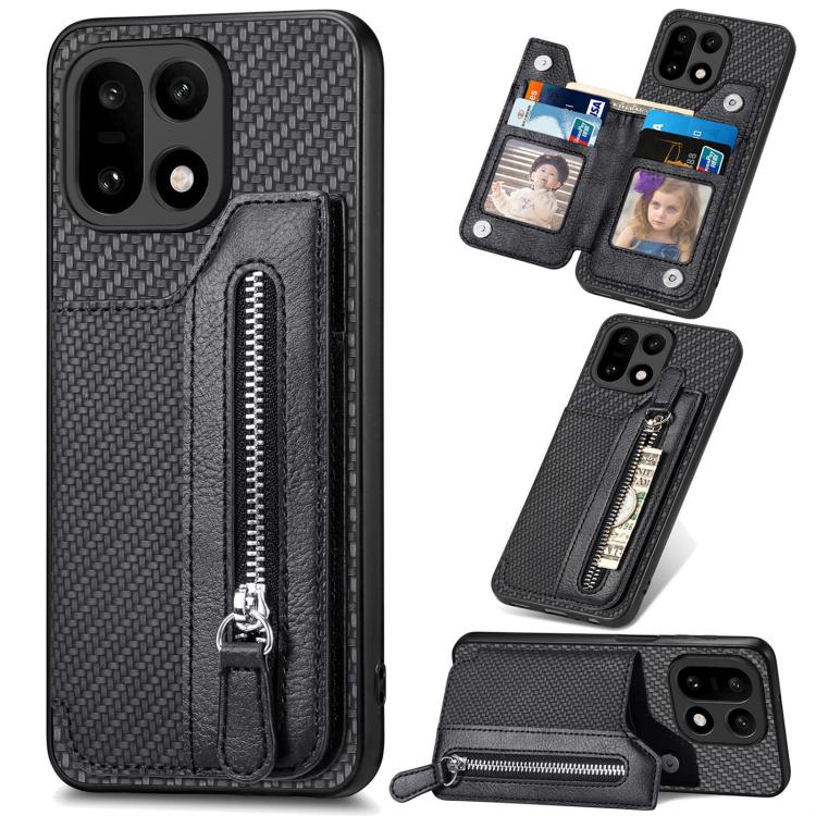 Carbon Fiber Horizontal Flip Zipper Wallet Phone Case, For OnePlus Ace 6 / 6T / 15R, For OnePlus 15