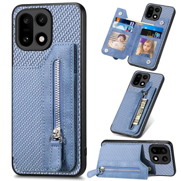 Carbon Fiber Horizontal Flip Zipper Wallet Phone Case, For OnePlus Ace 6 / 6T / 15R, For OnePlus 15