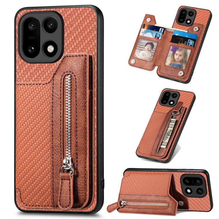 Carbon Fiber Horizontal Flip Zipper Wallet Phone Case, For OnePlus Ace 6 / 6T / 15R, For OnePlus 15