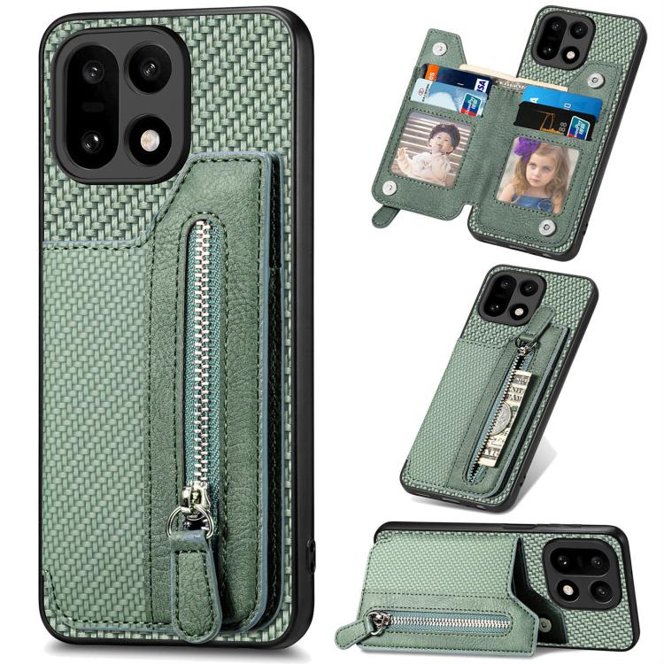 Carbon Fiber Horizontal Flip Zipper Wallet Phone Case, For OnePlus Ace 6 / 6T / 15R, For OnePlus 15
