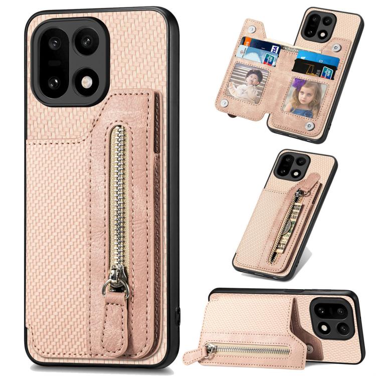 Carbon Fiber Horizontal Flip Zipper Wallet Phone Case, For OnePlus Ace 6 / 6T / 15R, For OnePlus 15