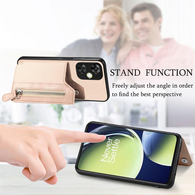 Carbon Fiber Horizontal Flip Zipper Wallet Phone Case, For OnePlus Ace 6 / 6T / 15R, For OnePlus 15