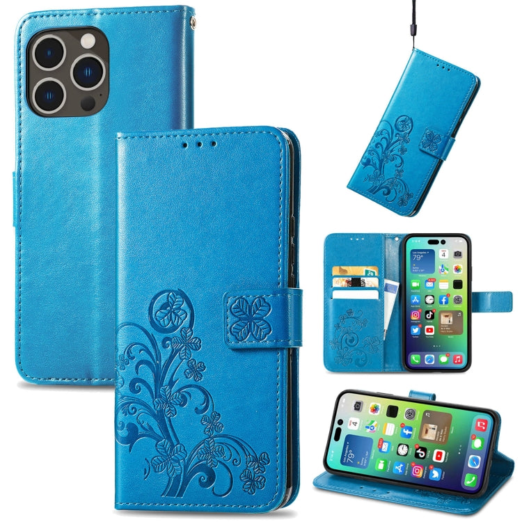 Four-leaf Clasp Embossed Buckle Leather Phone Case, For iPhone 18 Pro, For  iPhone 18 Pro Max, For iPhone 15 Pro Max, For iPhone 15 Pro, For iPhone 15 Plus, For iPhone 15