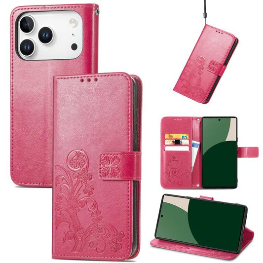 Four-leaf Clasp Embossed Leather Phone Case, For iPhone 18 Pro, For  iPhone 18 Pro Max, For iPhone 15 Pro Max, For iPhone 15 Pro, For iPhone 15 Plus, For iPhone 15