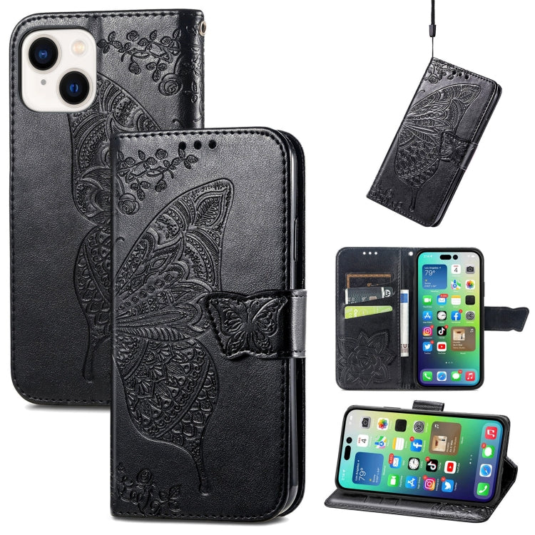 Butterfly Love Flower Embossed Leather Phone Case, For iPhone 15 Pro Max, For iPhone 15 Pro, For iPhone 15 Plus, For iPhone 15