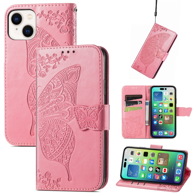 Butterfly Love Flower Embossed Leather Phone Case, For iPhone 15 Pro Max, For iPhone 15 Pro, For iPhone 15 Plus, For iPhone 15