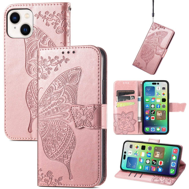 Butterfly Love Flower Embossed Leather Phone Case, For iPhone 15 Pro Max, For iPhone 15 Pro, For iPhone 15 Plus, For iPhone 15