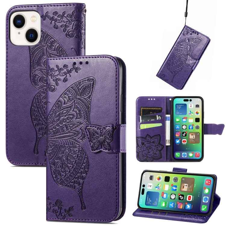 Butterfly Love Flower Embossed Leather Phone Case, For iPhone 15 Pro Max, For iPhone 15 Pro, For iPhone 15 Plus, For iPhone 15