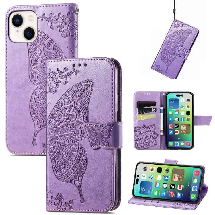 Butterfly Love Flower Embossed Leather Phone Case, For iPhone 15 Pro Max, For iPhone 15 Pro, For iPhone 15 Plus, For iPhone 15