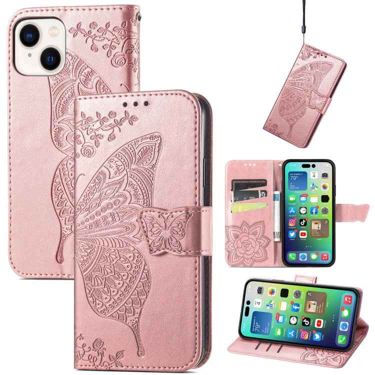 Butterfly Love Flower Embossed Leather Phone Case, For iPhone 15 Pro Max, For iPhone 15 Pro, For iPhone 15 Plus, For iPhone 15
