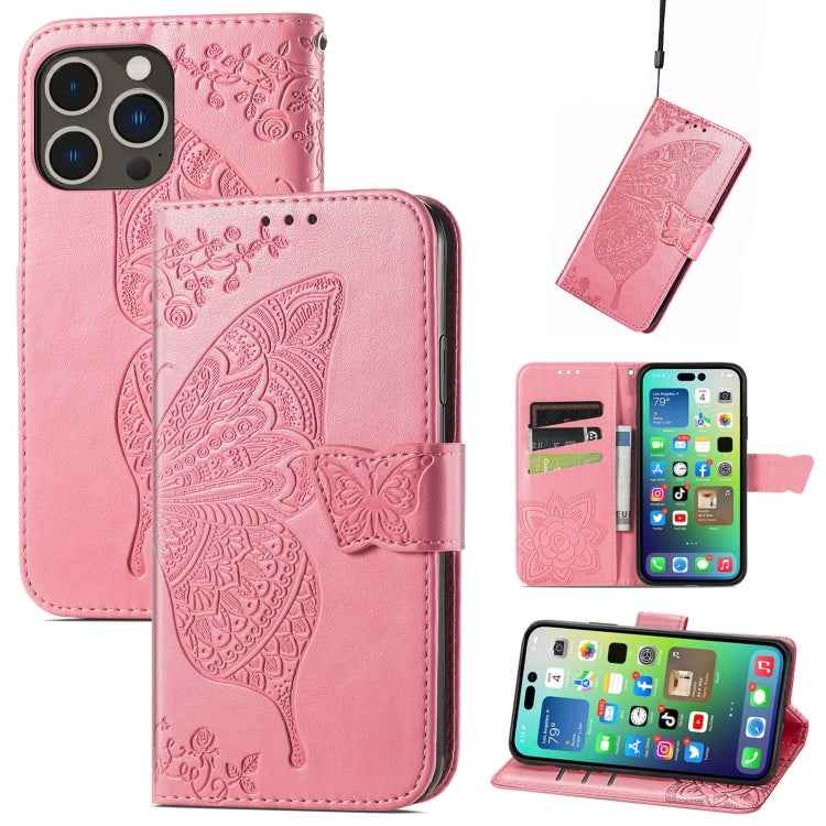 Butterfly Love Flower Embossed Leather Phone Case, For iPhone 15 Pro Max, For iPhone 15 Pro, For iPhone 15 Plus, For iPhone 15
