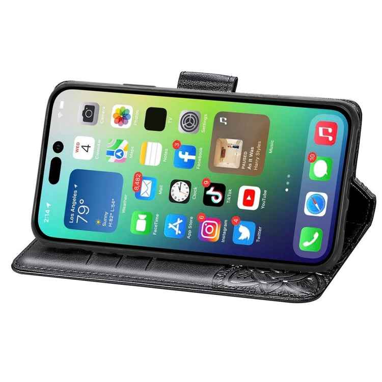 Butterfly Love Flower Embossed Leather Phone Case, For iPhone 15 Pro Max, For iPhone 15 Pro, For iPhone 15 Plus, For iPhone 15