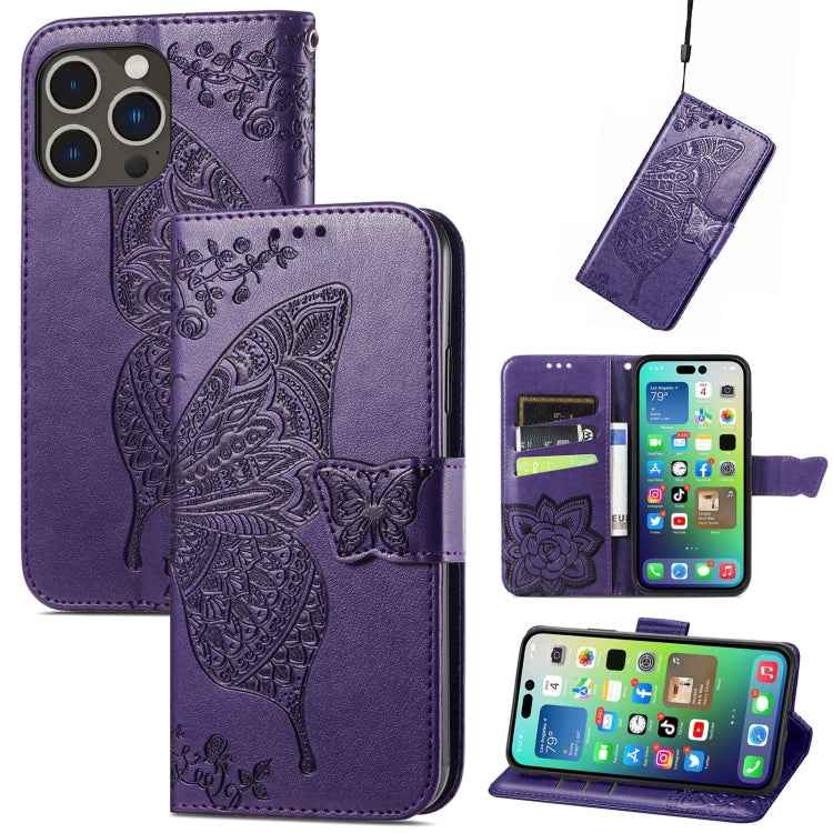 Butterfly Love Flower Embossed Leather Phone Case, For iPhone 15 Pro Max, For iPhone 15 Pro, For iPhone 15 Plus, For iPhone 15