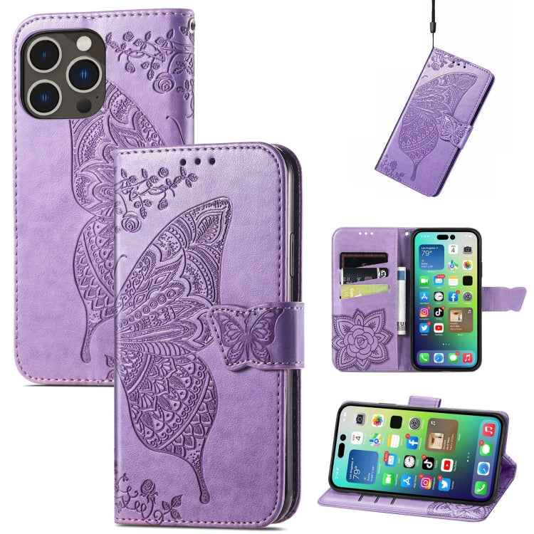 Butterfly Love Flower Embossed Leather Phone Case, For iPhone 15 Pro Max, For iPhone 15 Pro, For iPhone 15 Plus, For iPhone 15