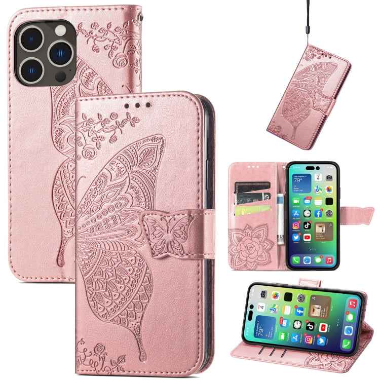 Butterfly Love Flower Embossed Leather Phone Case, For iPhone 15 Pro Max, For iPhone 15 Pro, For iPhone 15 Plus, For iPhone 15