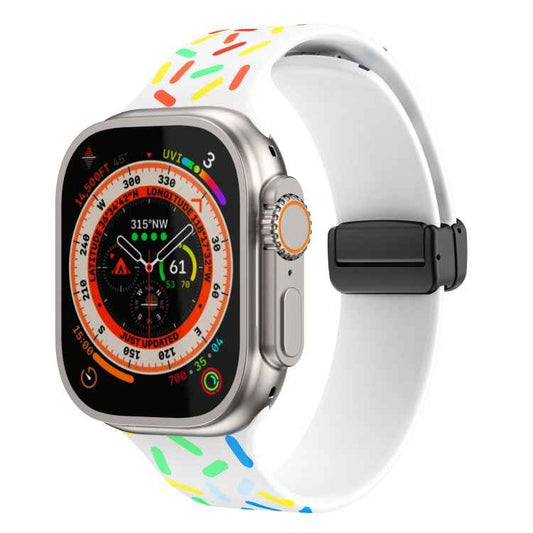 Rainbow Dots Silicone Magnetic Black Buckle Watch Band, For Apple Watch SE 2022 44mm, For Apple Watch 7 41mm, For Apple Watch 7 45mm, For Apple Watch SE 40mm