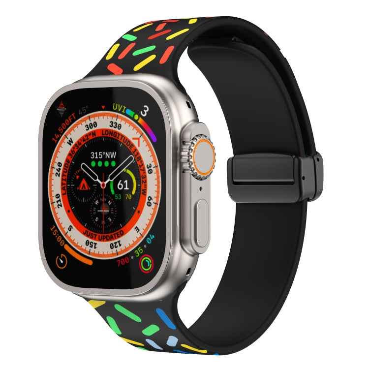 Rainbow Dots Silicone Magnetic Black Buckle Watch Band, For Apple Watch 3 42mm, For Apple Watch 2 42mm, For Apple Watch 2 38mm, For Apple Watch 42mm