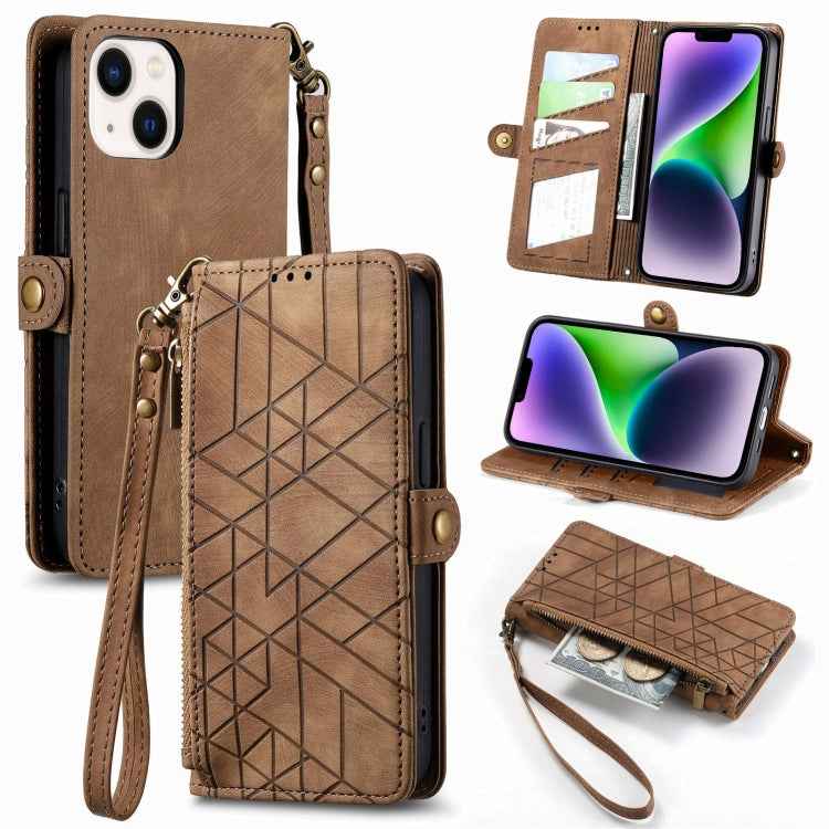 Geometric Zipper Wallet Side Buckle Leather Phone Case, For iPhone 16, For iPhone 15 Pro Max, For iPhone 15 Pro, For iPhone 15 Plus, For iPhone 15, For iPhone 14 Plus, For iPhone 14, For iPhone 14 Pro