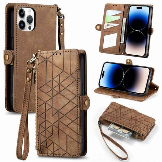 Geometric Zipper Wallet Side Buckle Leather Phone Case, For iPhone 14 Pro Max, For iPhone 7 / 8 / SE 2022, For iPhone 13 Pro Max, For iPhone 13 Pro, For iPhone 13, For iPhone 12 / 12 Pro, For iPhone 12 Pro Max, For iPhone 11 Pro Max