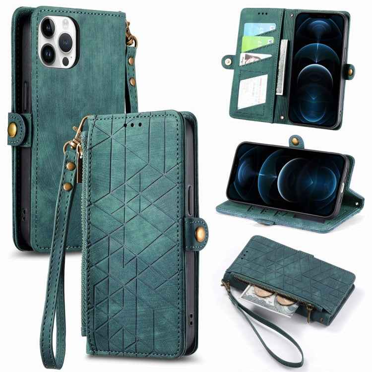 Geometric Zipper Wallet Side Buckle Leather Phone Case, For iPhone 14 Pro Max, For iPhone 7 / 8 / SE 2022, For iPhone 13 Pro Max, For iPhone 13 Pro, For iPhone 13, For iPhone 12 / 12 Pro, For iPhone 12 Pro Max, For iPhone 11 Pro Max
