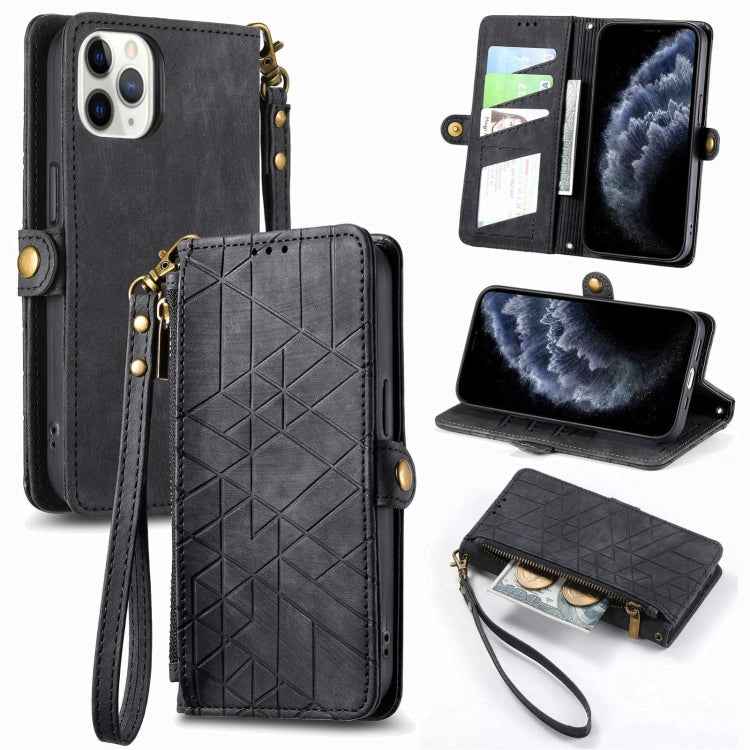 Geometric Zipper Wallet Side Buckle Leather Phone Case, For iPhone 14 Pro Max, For iPhone 7 / 8 / SE 2022, For iPhone 13 Pro Max, For iPhone 13 Pro, For iPhone 13, For iPhone 12 / 12 Pro, For iPhone 12 Pro Max, For iPhone 11 Pro Max