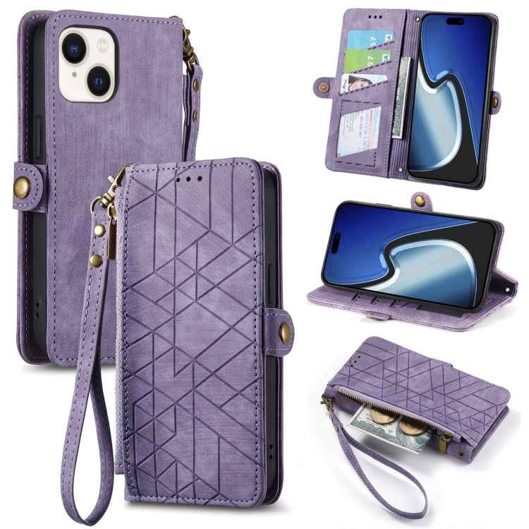 Geometric Zipper Wallet Side Buckle Leather Phone Case, For iPhone 16, For iPhone 15 Pro Max, For iPhone 15 Pro, For iPhone 15 Plus, For iPhone 15, For iPhone 14 Plus, For iPhone 14, For iPhone 14 Pro
