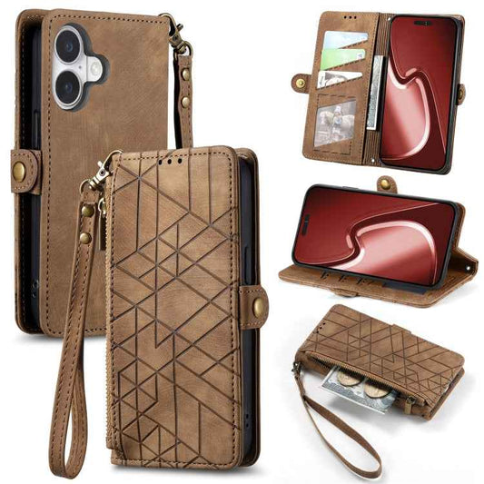 Geometric Zipper Wallet Side Buckle Leather Phone Case, For iPhone 16, For iPhone 15 Pro Max, For iPhone 15 Pro, For iPhone 15 Plus, For iPhone 15, For iPhone 14 Plus, For iPhone 14, For iPhone 14 Pro
