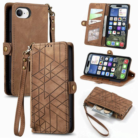 Geometric Zipper Wallet Side Buckle Leather Phone Case, For iPhone 17e / 16e, For iPhone 17 Pro Max, For iPhone 17 Pro, For iPhone 17, For iPhone Air, For iPhone 16 Pro Max, For iPhone 16 Pro, For iPhone 16 Plus