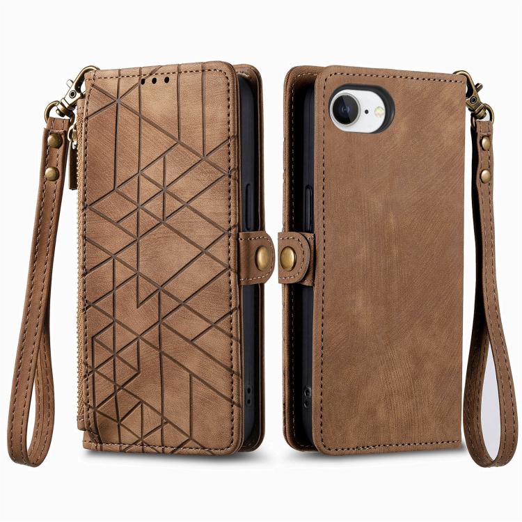 Geometric Zipper Wallet Side Buckle Leather Phone Case, For iPhone 17e / 16e, For iPhone 17 Pro Max, For iPhone 17 Pro, For iPhone 17, For iPhone Air, For iPhone 16 Pro Max, For iPhone 16 Pro, For iPhone 16 Plus