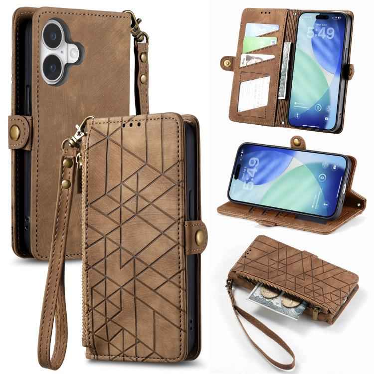 Geometric Zipper Wallet Side Buckle Leather Phone Case