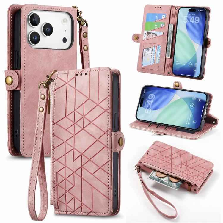 Geometric Zipper Wallet Side Buckle Leather Phone Case