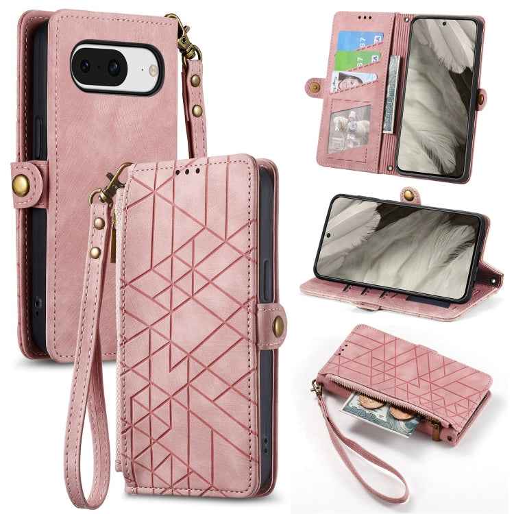 Geometric Zipper Wallet Side Buckle Leather Phone Case, For Google Pixel 10 Pro XL, For Google Pixel 10 / 10 Pro, For Google Pixel 9a, For Google Pixel 9 Pro XL, For Google Pixel 9 / 9 Pro, For Google Pixel 8a, For Google Pixel 8 Pro, For Google Pixel 8