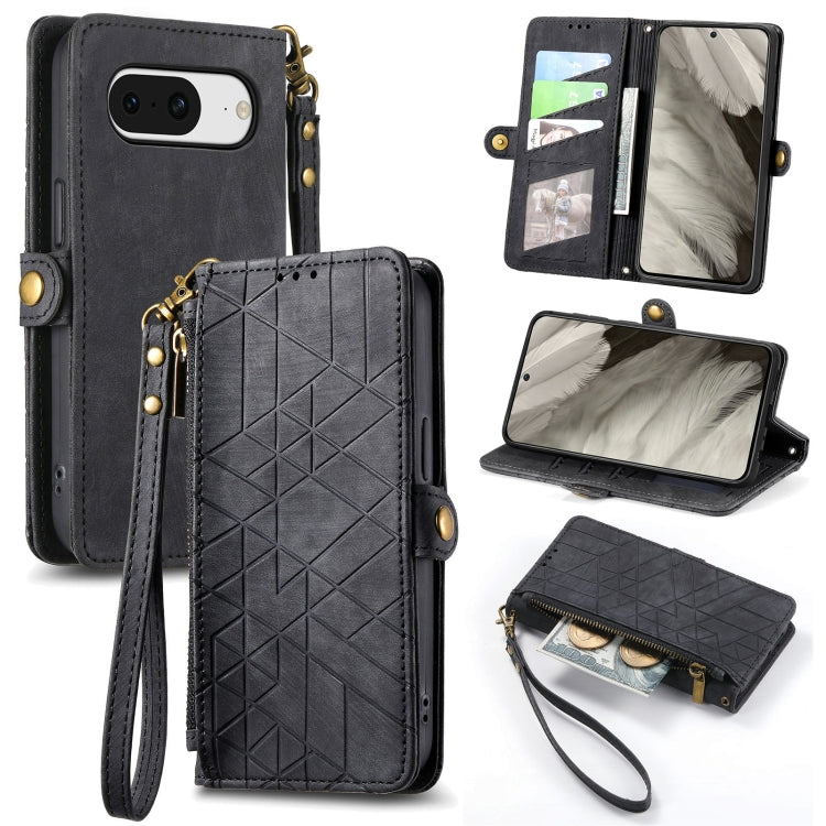 Geometric Zipper Wallet Side Buckle Leather Phone Case, For Google Pixel 10 Pro XL, For Google Pixel 10 / 10 Pro, For Google Pixel 9a, For Google Pixel 9 Pro XL, For Google Pixel 9 / 9 Pro, For Google Pixel 8a, For Google Pixel 8 Pro, For Google Pixel 8