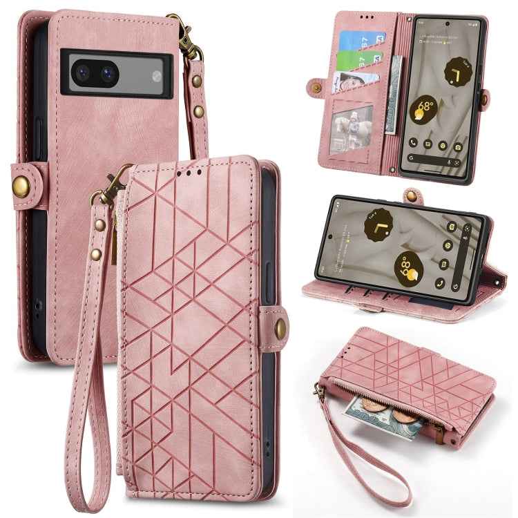 Geometric Zipper Wallet Side Buckle Leather Phone Case, For Google Pixel 7a, For Google Pixel 7 Pro, For Google Pixel 7, For Google Pixel 6a, For Google Pixel 6 Pro, For Google Pixel 6
