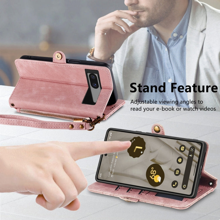 Geometric Zipper Wallet Side Buckle Leather Phone Case, For Google Pixel 7 Pro, For Google Pixel 7, For Google Pixel 6a, For Google Pixel 6 Pro, For Google Pixel 6, For Google Pixel 10 / 10 Pro, For Google Pixel 9 / 9 Pro