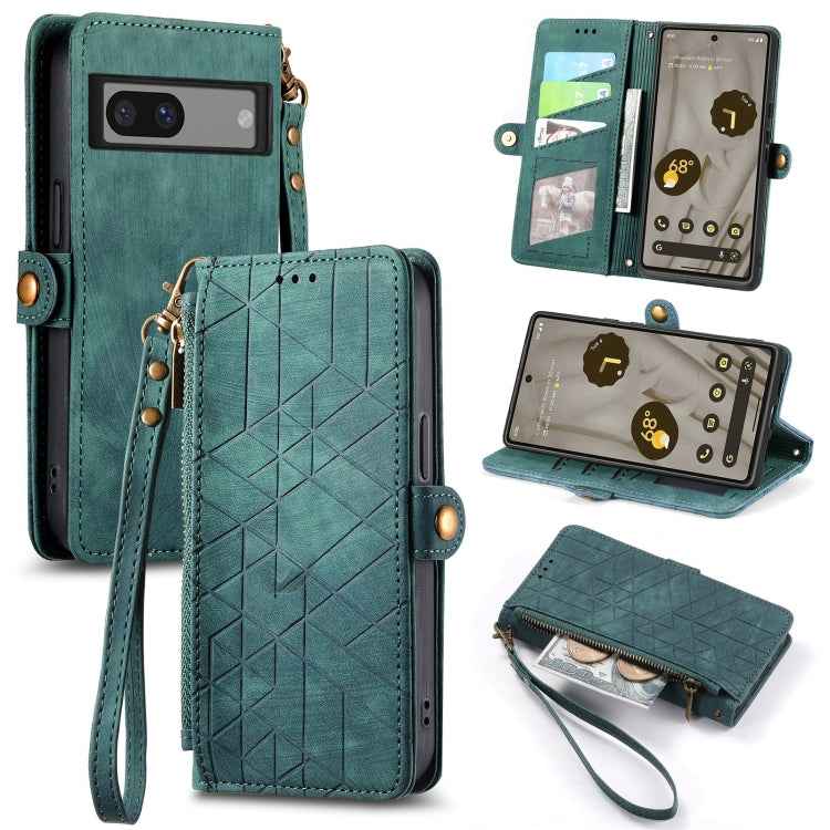 Geometric Zipper Wallet Side Buckle Leather Phone Case, For Google Pixel 7a, For Google Pixel 7 Pro, For Google Pixel 7, For Google Pixel 6a, For Google Pixel 6 Pro, For Google Pixel 6