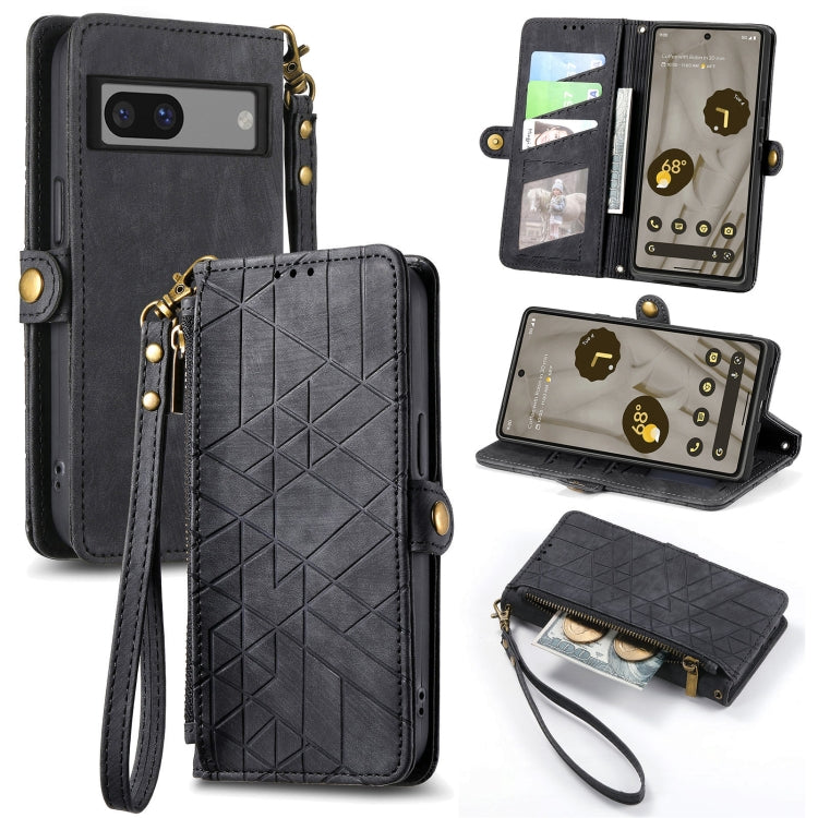 Geometric Zipper Wallet Side Buckle Leather Phone Case, For Google Pixel 7 Pro, For Google Pixel 7, For Google Pixel 6a, For Google Pixel 6 Pro, For Google Pixel 6, For Google Pixel 10 / 10 Pro, For Google Pixel 9 / 9 Pro