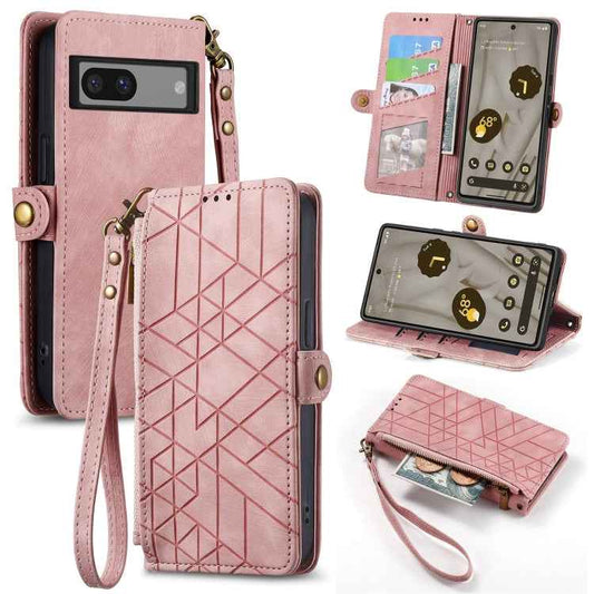 Geometric Zipper Wallet Side Buckle Leather Phone Case, For Google Pixel 7a, For Google Pixel 7 Pro, For Google Pixel 7, For Google Pixel 6a, For Google Pixel 6 Pro, For Google Pixel 6