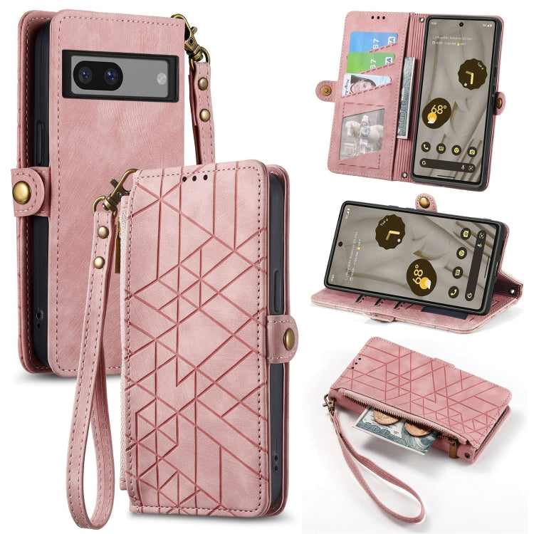 Geometric Zipper Wallet Side Buckle Leather Phone Case, For Google Pixel 7a, For Google Pixel 7 Pro, For Google Pixel 7, For Google Pixel 6a, For Google Pixel 6 Pro, For Google Pixel 6, For Google Pixel 11 / 11 Pro, For Google Pixel 10 / 10 Pro
