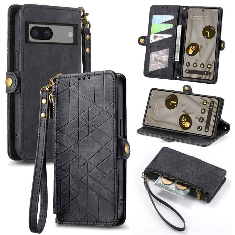 Geometric Zipper Wallet Side Buckle Leather Phone Case, For Google Pixel 7a, For Google Pixel 7 Pro, For Google Pixel 7, For Google Pixel 6a, For Google Pixel 6 Pro, For Google Pixel 6