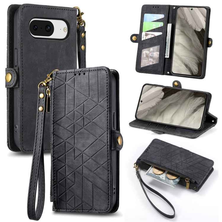 Geometric Zipper Wallet Side Buckle Leather Phone Case, For Google Pixel 10 Pro XL, For Google Pixel 10 / 10 Pro, For Google Pixel 9a, For Google Pixel 9 Pro XL, For Google Pixel 9 / 9 Pro, For Google Pixel 8a, For Google Pixel 8 Pro, For Google Pixel 8