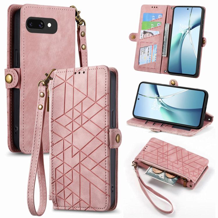 Geometric Zipper Wallet Side Buckle Leather Phone Case, For Google Pixel 10a, For Google Pixel 10 Pro XL, For Google Pixel 9a, For Google Pixel 9 Pro XL, For Google Pixel 8a, For Google Pixel 8 Pro, For Google Pixel 8, For Google Pixel 7a