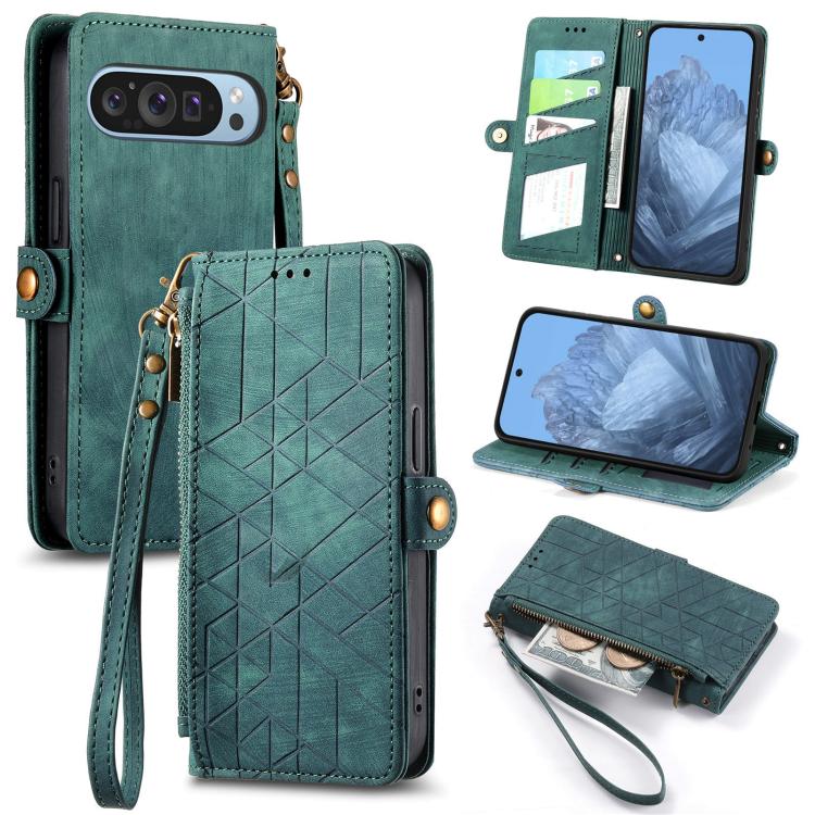 Geometric Zipper Wallet Side Buckle Leather Phone Case, For Google Pixel 7 Pro, For Google Pixel 7, For Google Pixel 6a, For Google Pixel 6 Pro, For Google Pixel 6, For Google Pixel 10 / 10 Pro, For Google Pixel 9 / 9 Pro