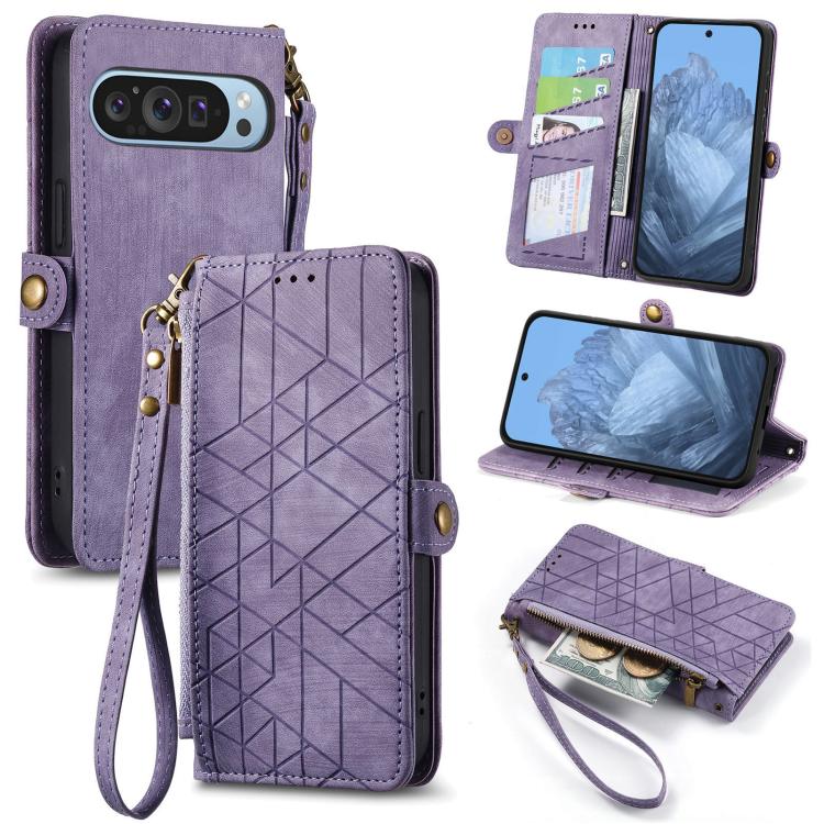 Geometric Zipper Wallet Side Buckle Leather Phone Case, For Google Pixel 7 Pro, For Google Pixel 7, For Google Pixel 6a, For Google Pixel 6 Pro, For Google Pixel 6, For Google Pixel 10 / 10 Pro, For Google Pixel 9 / 9 Pro