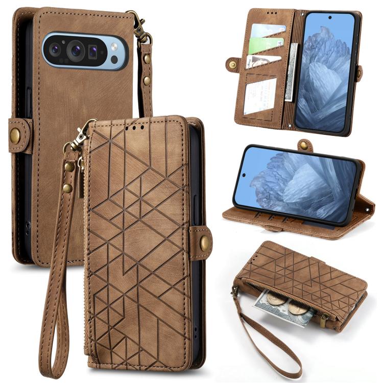 Geometric Zipper Wallet Side Buckle Leather Phone Case, For Google Pixel 7 Pro, For Google Pixel 7, For Google Pixel 6a, For Google Pixel 6 Pro, For Google Pixel 6, For Google Pixel 10 / 10 Pro, For Google Pixel 9 / 9 Pro