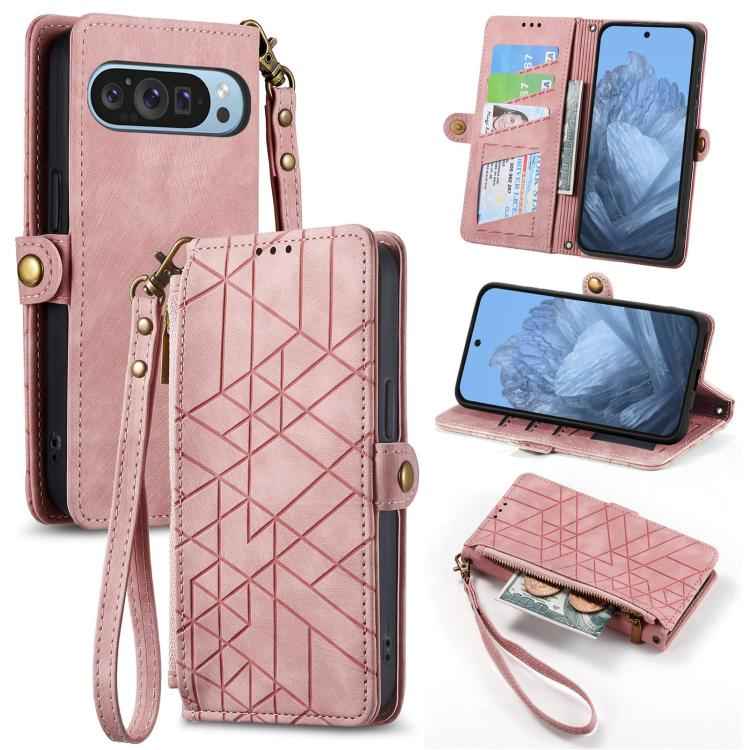Geometric Zipper Wallet Side Buckle Leather Phone Case, For Google Pixel 10 Pro XL, For Google Pixel 10 / 10 Pro, For Google Pixel 9a, For Google Pixel 9 Pro XL, For Google Pixel 9 / 9 Pro, For Google Pixel 8a, For Google Pixel 8 Pro, For Google Pixel 8
