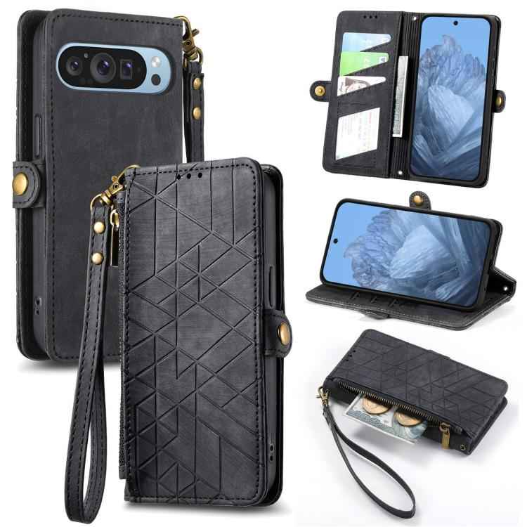 Geometric Zipper Wallet Side Buckle Leather Phone Case, For Google Pixel 10 Pro XL, For Google Pixel 10 / 10 Pro, For Google Pixel 9a, For Google Pixel 9 Pro XL, For Google Pixel 9 / 9 Pro, For Google Pixel 8a, For Google Pixel 8 Pro, For Google Pixel 8